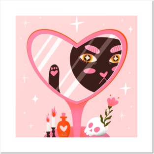 Cute black cat illustration Posters and Art